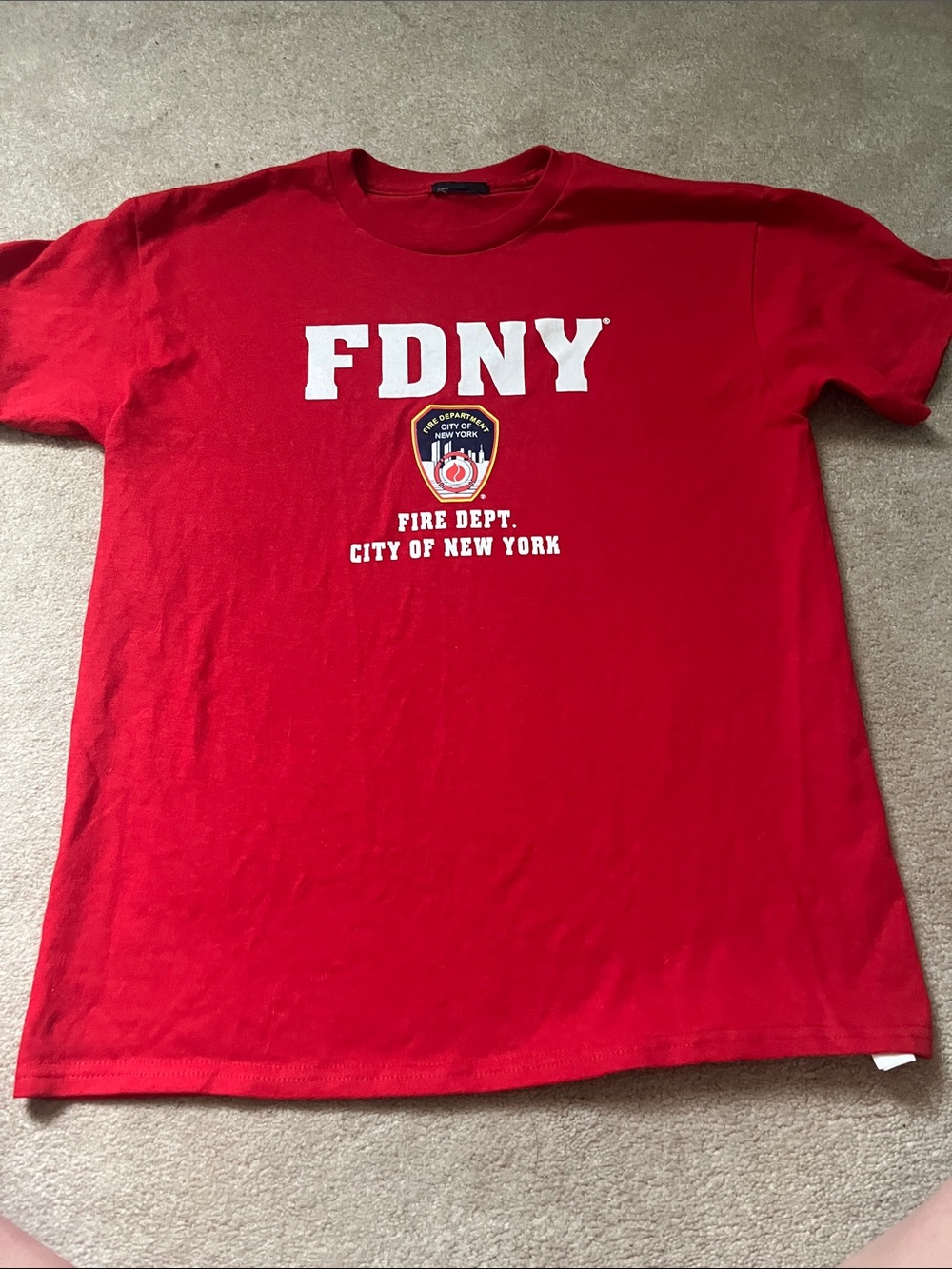 Like New Red FDNY Graphic Tee with White Print